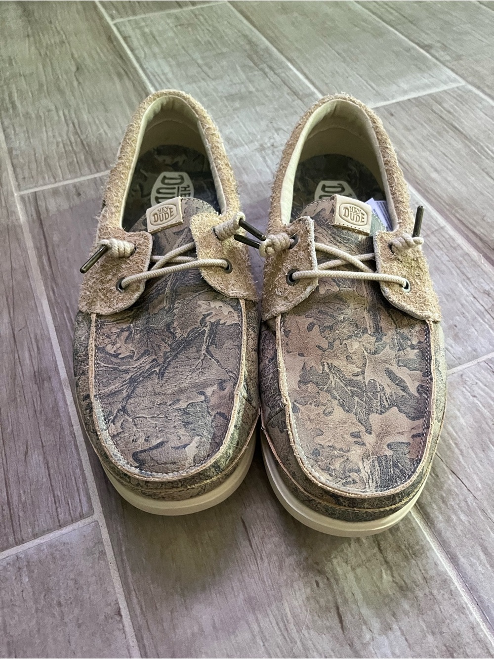 Hey Dude Men’s Tan Brown Camouflage Boat Shoes